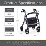 Comodità Prima Rolling Walker, Wheeled Rollator with Extra Wide Seat and Brakes for Adults and Seniors, Easy Folding, Metallic Graphite