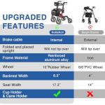 RollisRoll Walkers for Seniors with Seat, Foldable Rollator Walker, Reinforced Aluminum Frame, 10" Big Rubber Wheels for All Terrain, Built-in Cable, Lightweight Rolling Walker, Burgundy