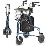 NOVA Traveler Folding 3-Wheel Walker with Tray, Basket, Pouch & Cup Holder, Lightweight Mobility Aid for Seniors & Adults, 8” All-Terrain Wheels for Tight Spaces & Travel, Blue