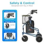 NOVA Traveler Folding 3-Wheel Walker with Tray, Basket, Pouch & Cup Holder, Lightweight Mobility Aid for Seniors & Adults, 8” All-Terrain Wheels for Tight Spaces & Travel, Blue