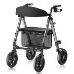 WALK MATE Rollator Walker for Seniors, 10 Inch Big Wheels, Reinforced Aluminum Frame 350lb Weight Capacity, Foldable All Terrain Rolling Walker with Seat, Lightweight Adjustable Height, Grey