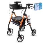Cosydora Rollator Walkers for Seniors with Seat, 13.6 Lbs Ultra Lightweight Foldable Rolling Walker, 350Lbs Heavy Duty Aluminum, 8" All Terrain Wheels, Dual Adjustable Height, Light Orange
