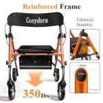 Cosydora Rollator Walkers for Seniors with Seat, 13.6 Lbs Ultra Lightweight Foldable Rolling Walker, 350Lbs Heavy Duty Aluminum, 8" All Terrain Wheels, Dual Adjustable Height, Light Orange