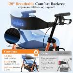 Cosydora Rollator Walkers for Seniors with Seat, 13.6 Lbs Ultra Lightweight Foldable Rolling Walker, 350Lbs Heavy Duty Aluminum, 8" All Terrain Wheels, Dual Adjustable Height, Light Orange