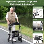 WALK MATE Rollator Walker for Seniors, 10 Inch Big Wheels, Reinforced Aluminum Frame 350lb Weight Capacity, Foldable All Terrain Rolling Walker with Seat, Lightweight Adjustable Height, Grey