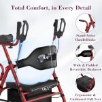 Fvzzin Upright Rollator Walker, Heavy Duty Stand Up Walkers for Seniors with Seat and Reversible Backrest, Foldable Standing Rollator with 8" Anti-Slip PU Wheels, Red