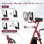 Fvzzin Upright Rollator Walker, Heavy Duty Stand Up Walkers for Seniors with Seat and Reversible Backrest, Foldable Standing Rollator with 8" Anti-Slip PU Wheels, Red