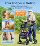 VOCIC Walkers for Seniors, Upright Walker with Adjustable Armrests, Z22 GelCool Stand Up Walker with Ergo Seat & Backrest, 8" All Terrain Rollator with 300lb,Cup& Cane Holder