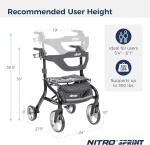 Drive Medical Nitro Sprint Rollator Walker Heavy Duty w/Seat#1142RT2
