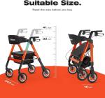 OasisSpace Heavy Duty Foldable Rollator Walker Orange Seat 450lb Capacity