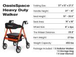 OasisSpace Heavy Duty Foldable Rollator Walker Orange Seat 450lb Capacity