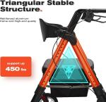 OasisSpace Heavy Duty Foldable Rollator Walker Orange Seat 450lb Capacity