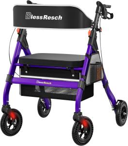 BlessReach Heavy Duty Rollator Walker Adjustable Height Seniors 450 lb Purple