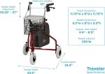 NOVA Traveler 3-Wheel Rollator Walker, All Terrain 8” Wheels- No Ship FL, ND, Ok