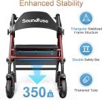 Heavy Duty Rollator Walker for Seniors, Foldable, Big Wheels