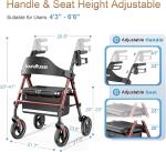 Heavy Duty Rollator Walker for Seniors, Foldable, Big Wheels