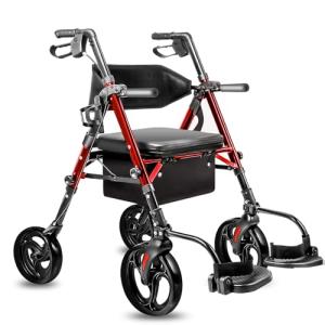 2-in-1 Foldable Rollator Walker with Extra Wide Seat