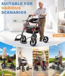 2-in-1 Foldable Rollator Walker with Extra Wide Seat