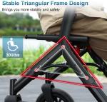 All-Terrain Rollator Walker w/Seat, 12" Big Rubber Wheels, & Backrest, 5.3-7 ft.