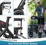 All-Terrain Rollator Walker w/Seat, 12" Big Rubber Wheels, & Backrest, 5.3-7 ft.