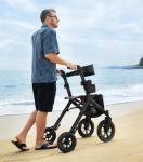 All-Terrain Rollator Walker w/Seat, 12" Big Rubber Wheels, & Backrest, 5.3-7 ft.