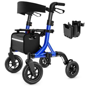 MAXWALK All-Terrain Rollator Walker for Seniors 10"Rubber Wheels Foldable Walker