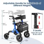 MAXWALK All-Terrain Rollator Walker for Seniors 10"Rubber Wheels Foldable Walker