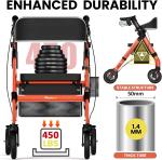 Heavy-Duty Rollator Walker, 450lb Capacity & 18" Big Seat, Foldable & Adjustable