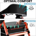 Heavy-Duty Rollator Walker, 450lb Capacity & 18" Big Seat, Foldable & Adjustable