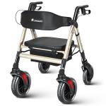 FlyingJoy Rollator Walker with Seat,450Lb Rolling Walker, Extra-Wide Heavy-Duty Rollator Walker with Seat and Brakes for Seniors and Adults Bariatric with Large Aluminum (Champagne)