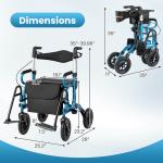 2-in-1 Rollator Walker for Seniors w/ Seat 9" Pneumatic Tires for All Terrain