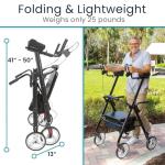 Vive Bariatric Upright Walker with Seat - Heavy Duty Senior Stand Up Rollator, Extra Wide Frame - Padded Armrest & Backrest -Mobility Aid Portable Rolling Walker with Bag - Fits Tall & Large People