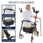 Vive Bariatric Upright Walker with Seat - Heavy Duty Senior Stand Up Rollator, Extra Wide Frame - Padded Armrest & Backrest -Mobility Aid Portable Rolling Walker with Bag - Fits Tall & Large People