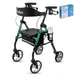 Cosydora Rollator Walkers for Seniors with Seat, 13.6 Lbs Ultra Lightweight Foldable Rolling Walker, 350Lbs Heavy Duty Aluminum, 8" All Terrain Wheels, Dual Adjustable Height, Shimmer Green