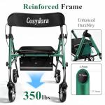 Cosydora Rollator Walkers for Seniors with Seat, 13.6 Lbs Ultra Lightweight Foldable Rolling Walker, 350Lbs Heavy Duty Aluminum, 8" All Terrain Wheels, Dual Adjustable Height, Shimmer Green