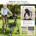 Cosydora Rollator Walkers for Seniors with Seat, 13.6 Lbs Ultra Lightweight Foldable Rolling Walker, 350Lbs Heavy Duty Aluminum, 8" All Terrain Wheels, Dual Adjustable Height, Shimmer Green
