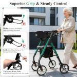 Cosydora Rollator Walkers for Seniors with Seat, 13.6 Lbs Ultra Lightweight Foldable Rolling Walker, 350Lbs Heavy Duty Aluminum, 8" All Terrain Wheels, Dual Adjustable Height, Shimmer Green
