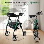 Cosydora Rollator Walkers for Seniors with Seat, 13.6 Lbs Ultra Lightweight Foldable Rolling Walker, 350Lbs Heavy Duty Aluminum, 8" All Terrain Wheels, Dual Adjustable Height, Shimmer Green