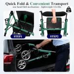 Cosydora Rollator Walkers for Seniors with Seat, 13.6 Lbs Ultra Lightweight Foldable Rolling Walker, 350Lbs Heavy Duty Aluminum, 8" All Terrain Wheels, Dual Adjustable Height, Shimmer Green