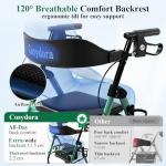 Cosydora Rollator Walkers for Seniors with Seat, 13.6 Lbs Ultra Lightweight Foldable Rolling Walker, 350Lbs Heavy Duty Aluminum, 8" All Terrain Wheels, Dual Adjustable Height, Shimmer Green