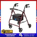 Medline Steel Rollator Walker for Adult Mobility Impairment Burgundy 350 lb