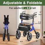 Walkers for Seniors, Rollator Walker with Seat, 12" Big Rubber Wheels All Terrain Rolling Walker with Backrest, Foldable Rollator Walker, Reinforced Aluminum Frame, Built-in Cable, Blue
