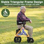 Walkers for Seniors, Rollator Walker with Seat, 12" Big Rubber Wheels All Terrain Rolling Walker with Backrest, Foldable Rollator Walker, Reinforced Aluminum Frame, Built-in Cable, Blue