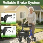 Walkers for Seniors, Rollator Walker with Seat, 12" Big Rubber Wheels All Terrain Rolling Walker with Backrest, Foldable Rollator Walker, Reinforced Aluminum Frame, Built-in Cable, Blue