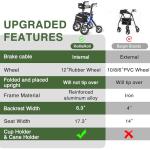 Walkers for Seniors, Rollator Walker with Seat, 12" Big Rubber Wheels All Terrain Rolling Walker with Backrest, Foldable Rollator Walker, Reinforced Aluminum Frame, Built-in Cable, Blue