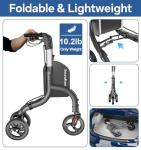 Lightweight 3 Wheel Rollator for Seniors, Adjustable