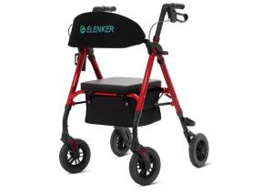 ELENKER All-Terrain Rollator Walker with 10” Non-Pneumatic Wheels, RED