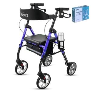 Cosydora Rollator Walkers for Seniors with Seat, 13.6 Lbs Ultra Lightweight Foldable Rolling Walker, 350Lbs Heavy Duty Aluminum, 8" All Terrain Wheels, Dual Adjustable Height, Navy Blue