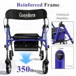 Cosydora Rollator Walkers for Seniors with Seat, 13.6 Lbs Ultra Lightweight Foldable Rolling Walker, 350Lbs Heavy Duty Aluminum, 8" All Terrain Wheels, Dual Adjustable Height, Navy Blue