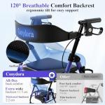 Cosydora Rollator Walkers for Seniors with Seat, 13.6 Lbs Ultra Lightweight Foldable Rolling Walker, 350Lbs Heavy Duty Aluminum, 8" All Terrain Wheels, Dual Adjustable Height, Navy Blue